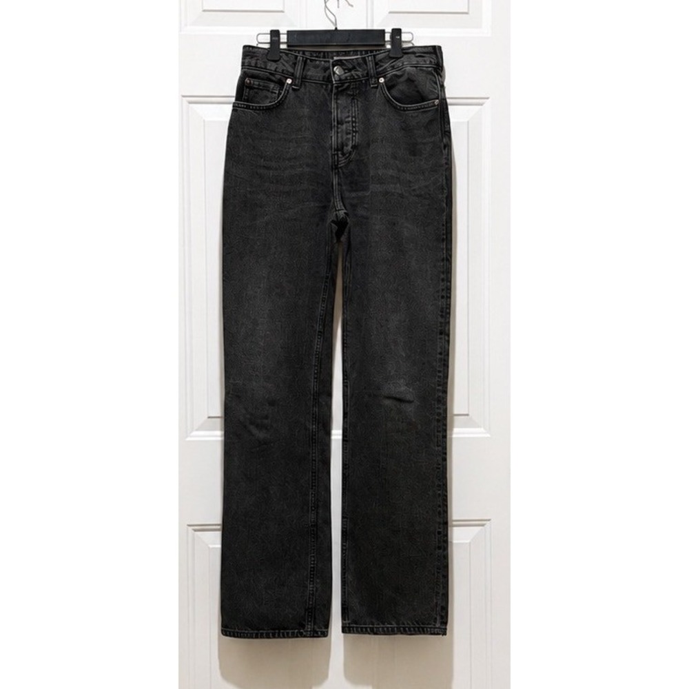 HM Womens High Waisted Straight Leg Jeans Washed Black 100 Cotton Denim 27